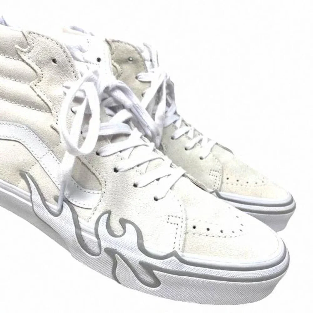 VANS Sk8-Hi Flame Suede Shoes White Gray Skate VN0005UJWWW Size Women's Sneakers